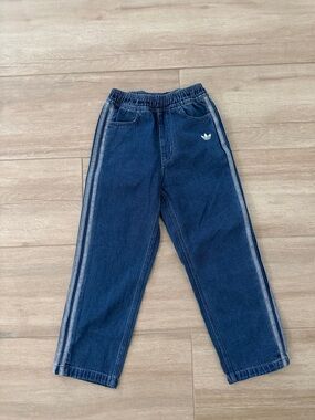 adidas Kids Dark Navy Denim Joggers with White Side Stripes